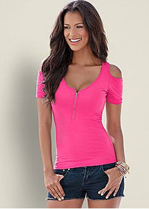 Cold Shoulder Zipper Top